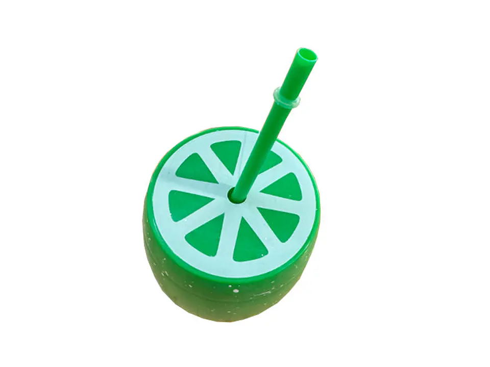 Copo plástico com palinha para água ou sumo 600ml 14x7cm com figura lima 1