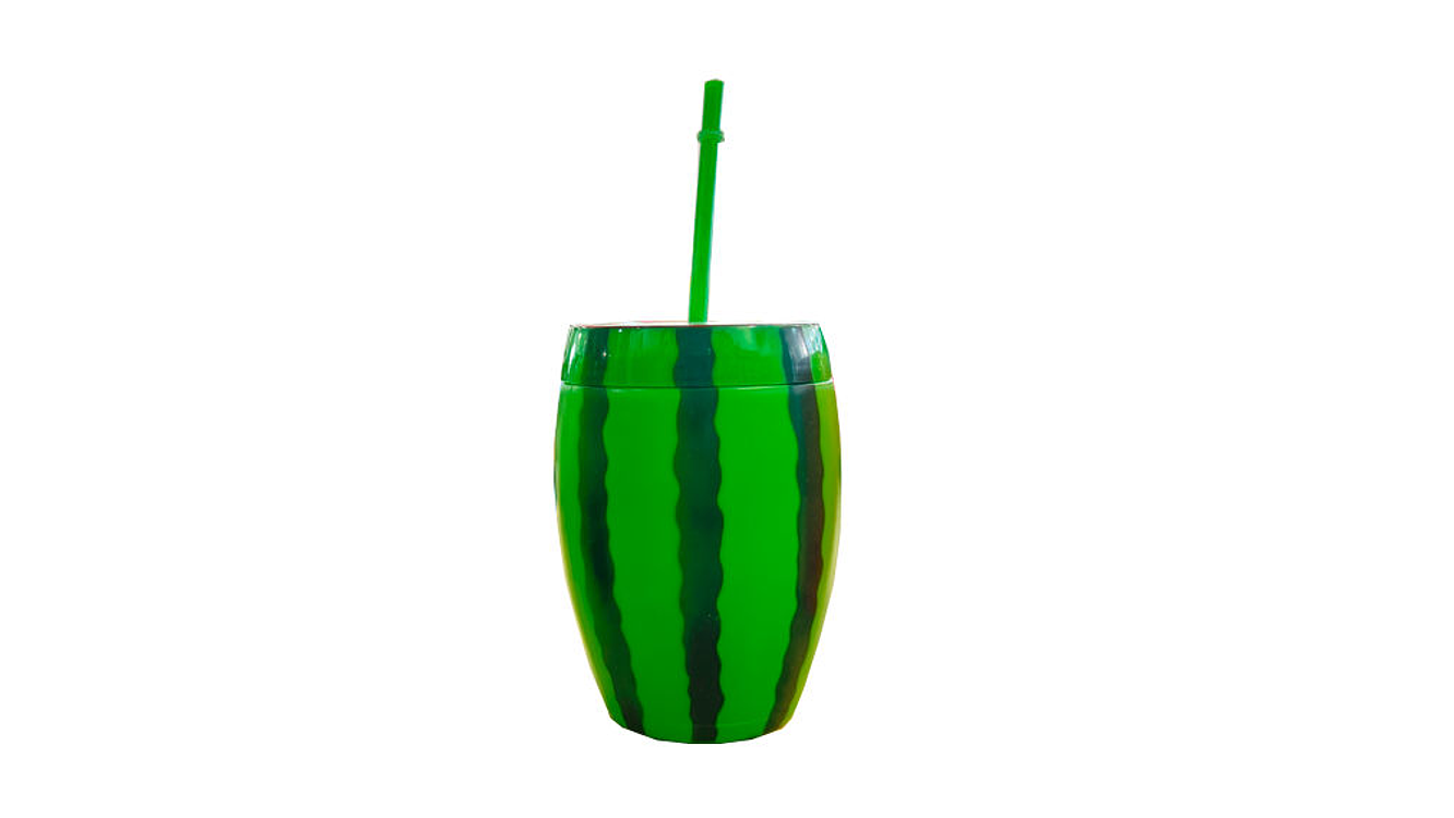 Copo com palinha para água ou sumo 600ml 14x7cm com figura melancia 2