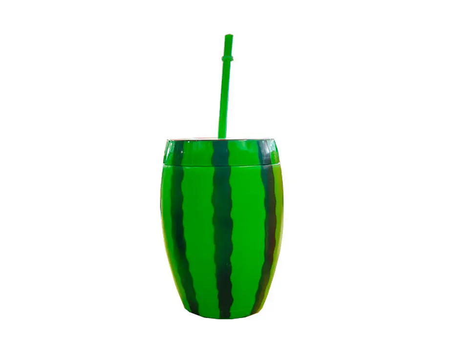 Copo plastico com palinha para água ou sumo 600ml 14x7cm com figura melancia 2