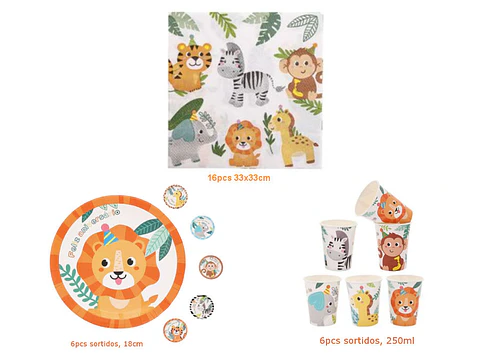 Conjunto de festa Animais de selva 28 peças para 6 Pessoas