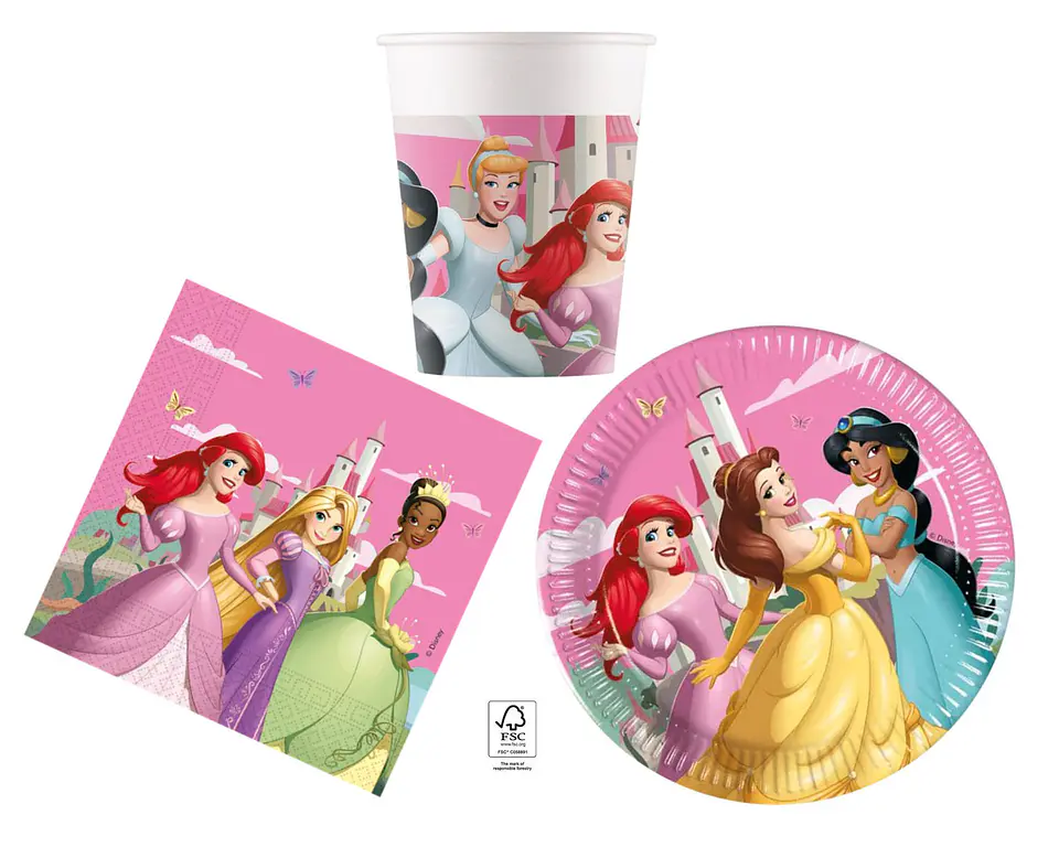 Conjunto de festa Aniversário Princesas 36 peças para 8 Pessoas 1