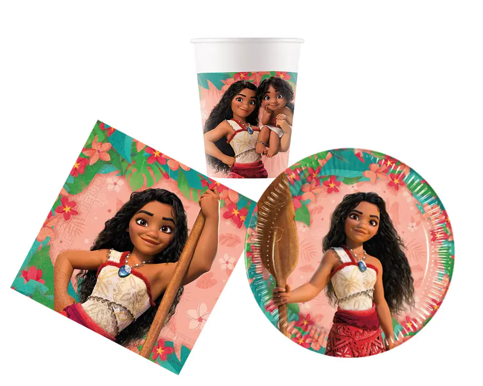 Conjunto de festa Aniversário do tema Vaiana Moana 36 peças para 8 Pessoas 1