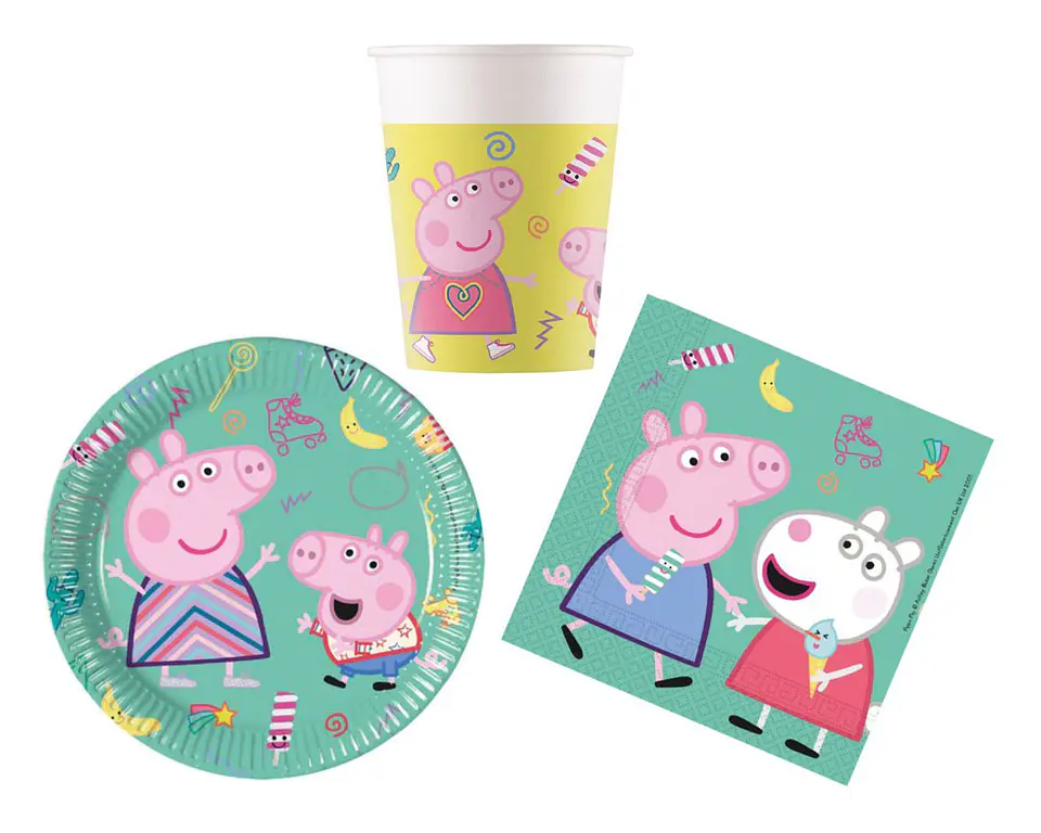 Conjunto de festa Aniversário Peppa Pig 36 peças para 8 Pessoas 1