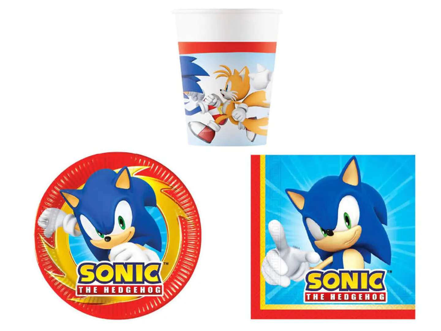 Conjunto de festa Aniversário do tema Sonic , 36 peças para 8 Pessoas 1