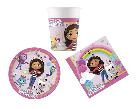 Conjunto de festa Aniversário Gabbys 36 peças para 8 Pessoas