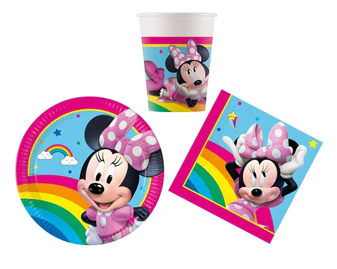 Conjunto de festa Aniversário Minnie Azul 36 peças para 8 Pessoas