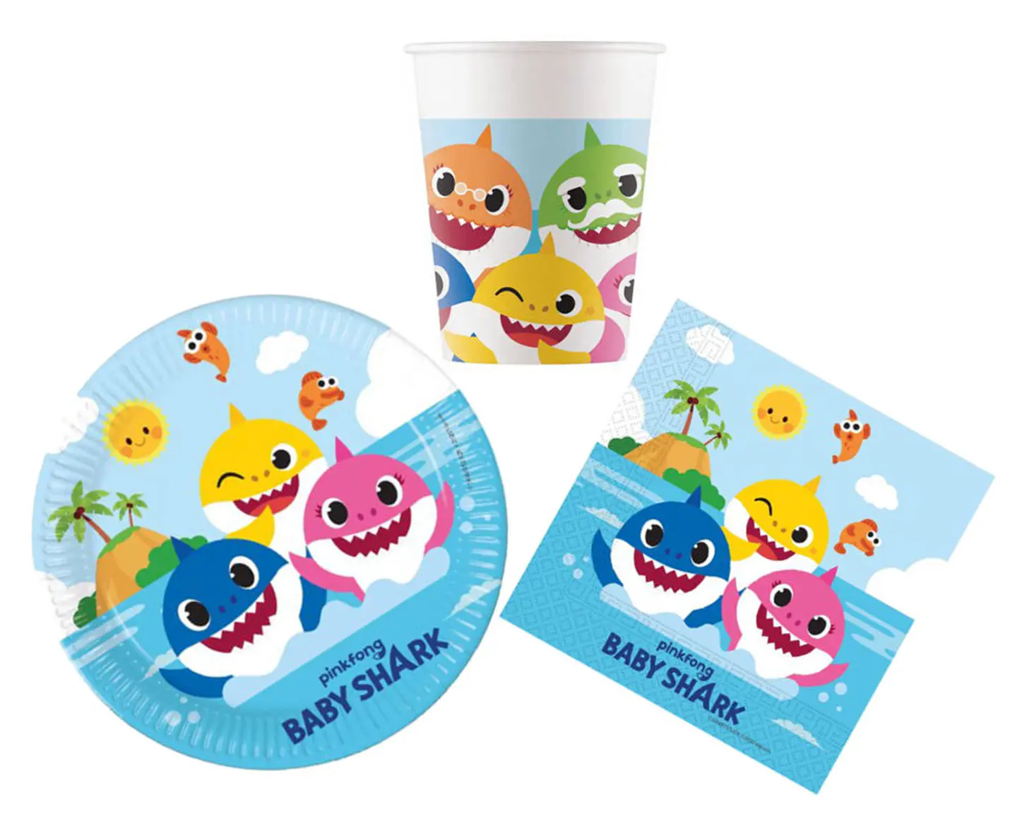 Conjunto de festa Aniversário Baby Shark 36 peças para 8 Pessoas 1