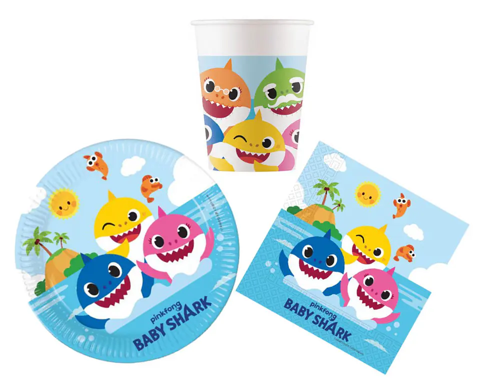 Conjunto de festa Aniversário Baby Shark 36 peças para 8 Pessoas 1