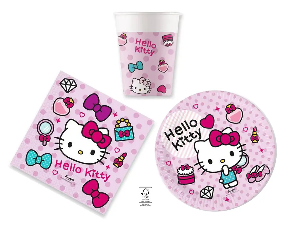 Conjunto de festa Aniversário Hello Kitty 36 peças para 8 Pessoas 1