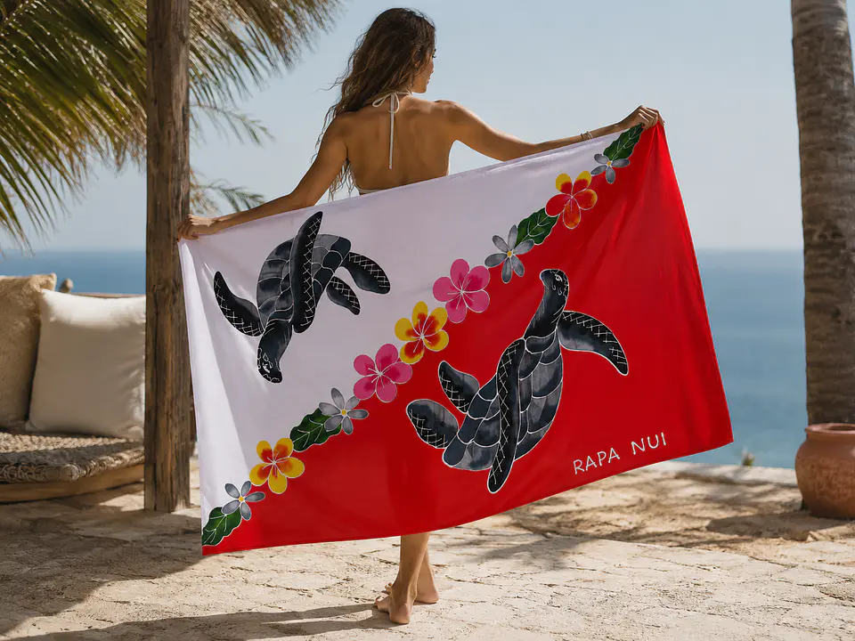 Pareo Tropical Pintado a Mano (Colección Nusa) Blanco y rojo 2