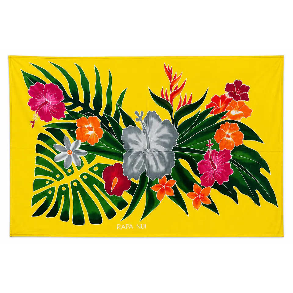 Pareo Tropical Pintado a Mano  Diseño floral tropical - fondo amarillo 1