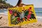 Pareo Tropical Pintado a Mano  Diseño floral tropical - fondo amarillo - Miniatura 2