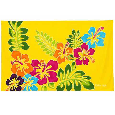 Pareo Tropical Frangipani - fondo amarillo
