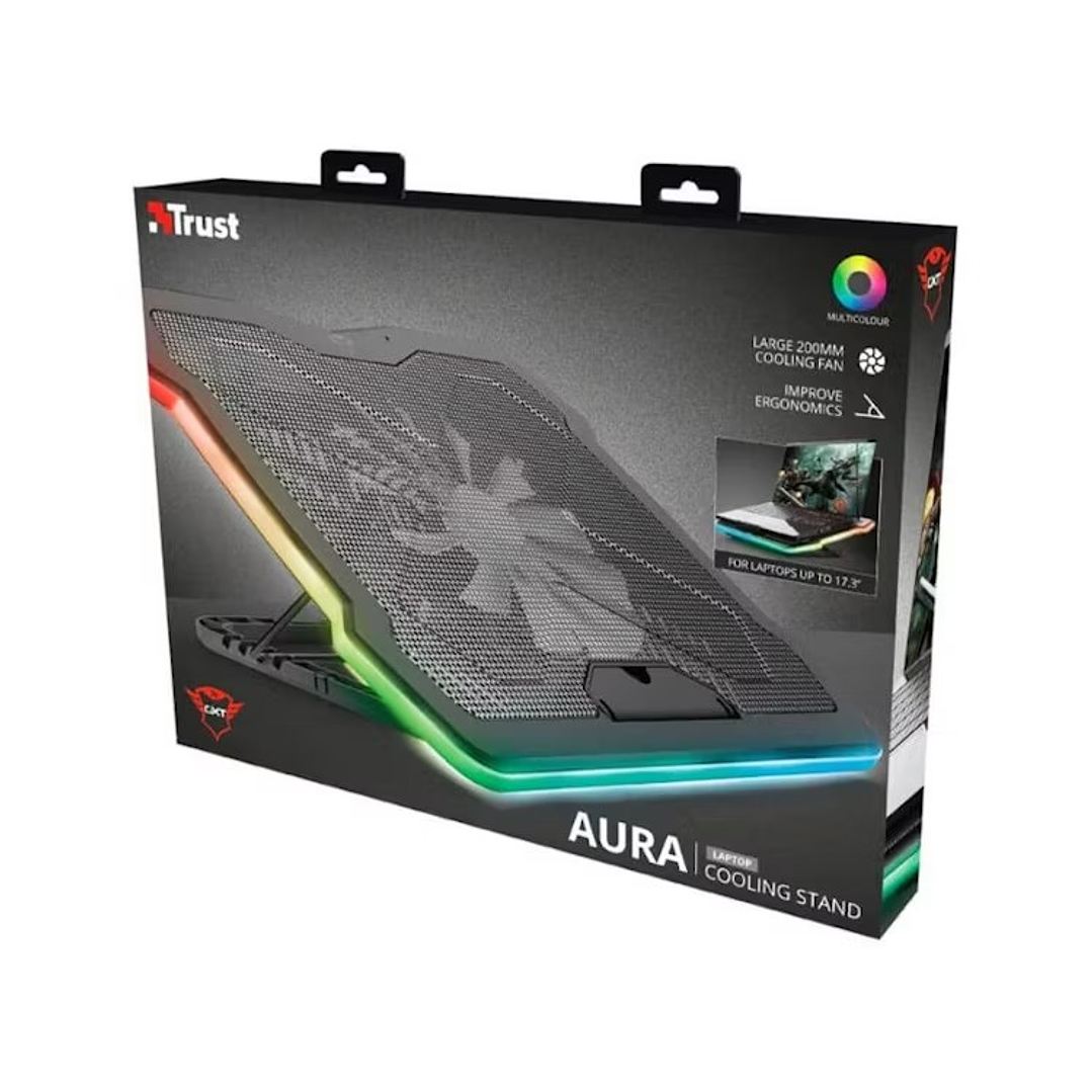Cooler Laptop Trust GXT 1126 Aura RGB  1 Cooler  4 Niveles  700 RPM  Laptops a 17″ 1