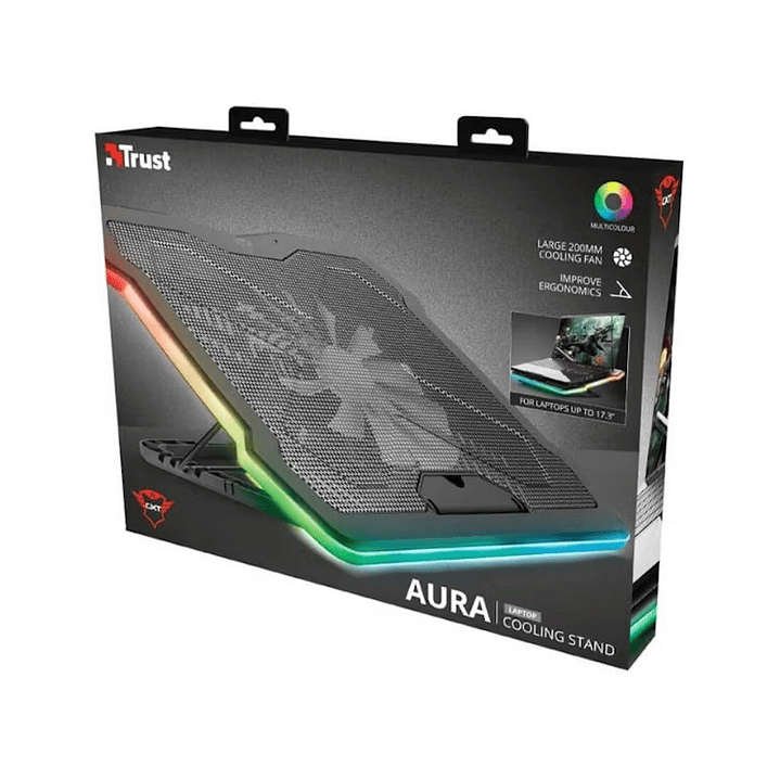 Cooler Laptop Trust GXT 1126 Aura RGB  1 Cooler  4 Niveles  700 RPM  Laptops a 17″ 1