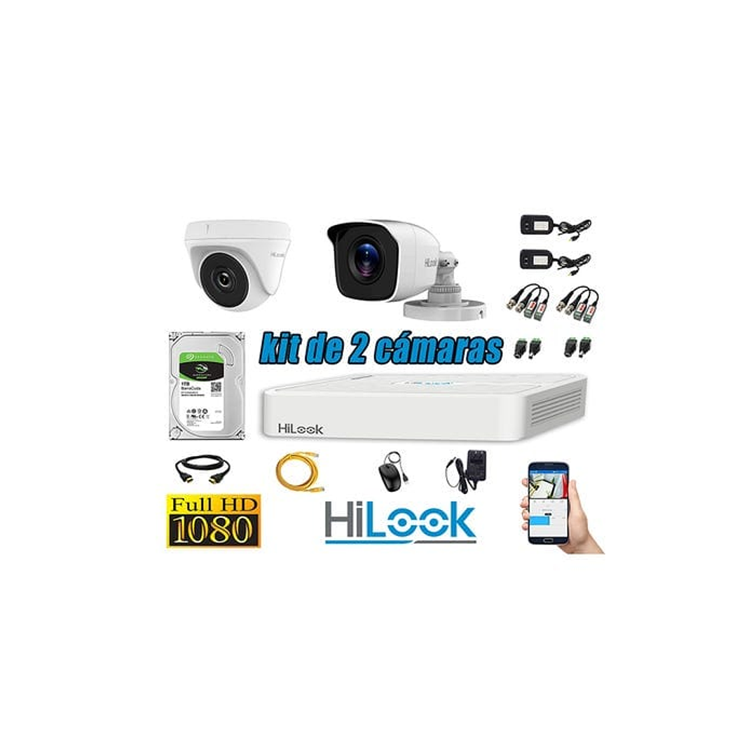 CÁMARAS SEGURIDAD HILOOK KIT 2 FULL HD 1080P + DISCO 1TB 1