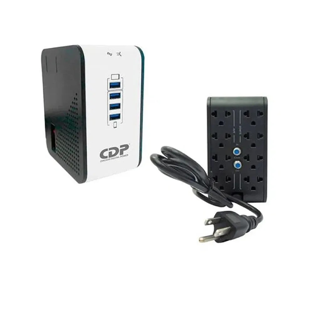 Estabilizador de voltaje CDP R2CU-AVR 1008I  8 tomas de salida 4  puertos USB  1000VA 500W 2
