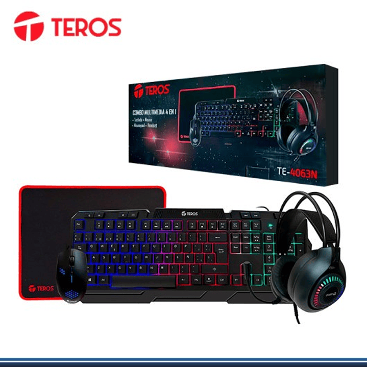 KIT TEROS 4 EN 1 ( TE-4063N ) GAMING | TECLADO + MOUSE + PAD MOUSE + AUDIFONO 1