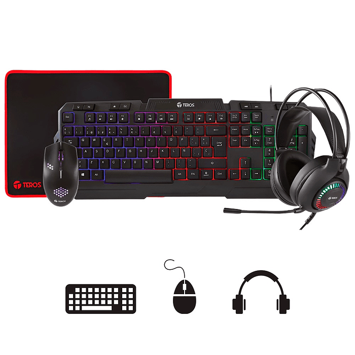 KIT TEROS 4 EN 1 ( TE-4063N ) GAMING | TECLADO + MOUSE + PAD MOUSE + AUDIFONO 3