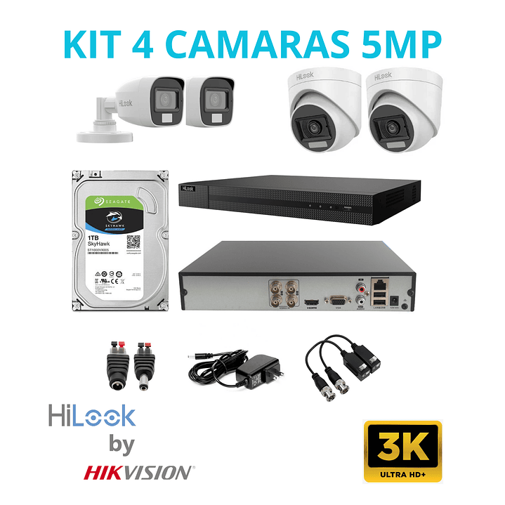 CÁMARAS SEGURIDAD HiLooK KIT 4 Ch 5 MP C/AUDIO 1