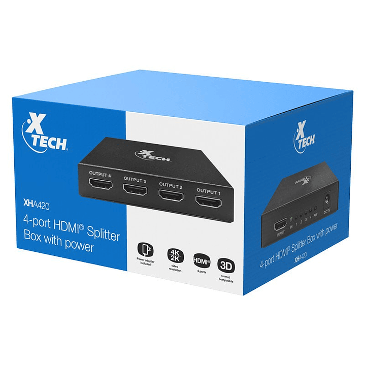 MULTIPLICADOR HDMI XTECH DE 4 PUERTOS CON ALIMENTACION  1