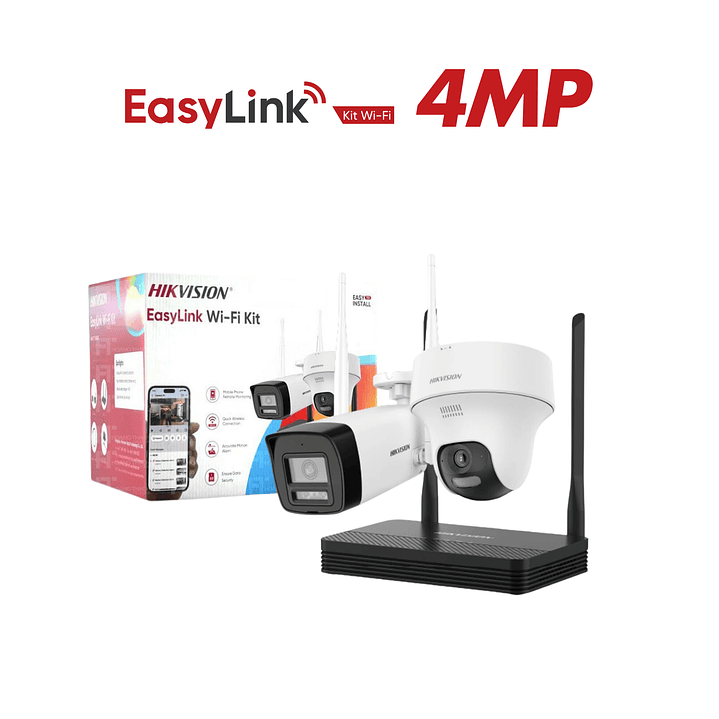KIT 2 Cámaras Wifi Bala + Torreta Pt NVS Hikvision Easylink 4MP 1