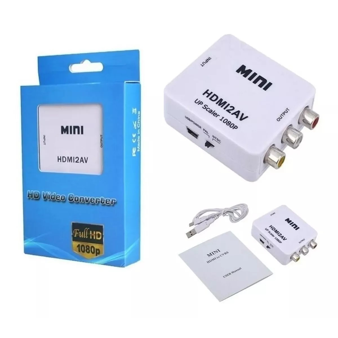 Convertidor Adaptador HDMI a AV RCA 1080p Full HD Video Blanco 1