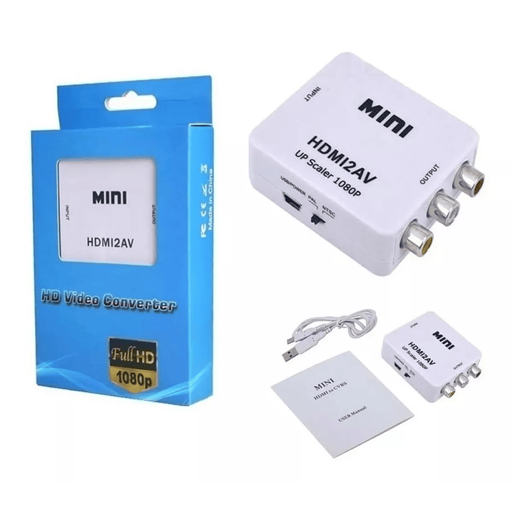 Convertidor Adaptador HDMI a AV RCA 1080p Full HD Video Blanco 1