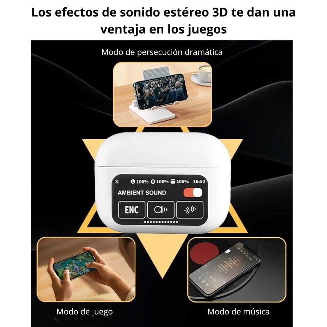 Audífonos Bluetooth Tipo Pro con Cancelación de Ruido y Estuche LED 3