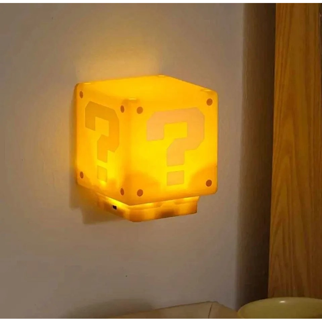 Lampara Cubo Mario Bros Con Luz Led Y Sonido Carga Usb  Amarillo 3