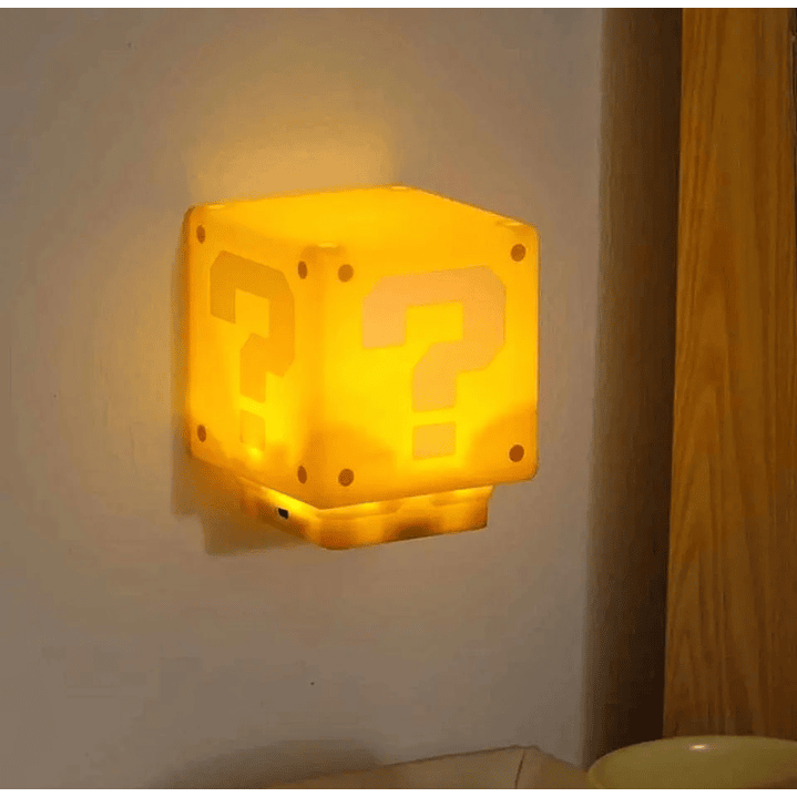 Lampara Cubo Mario Bros Con Luz Led Y Sonido Carga Usb  Amarillo 3