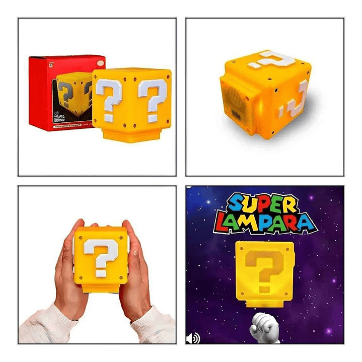 Lampara Cubo Mario Bros Con Luz Led Y Sonido Carga Usb  Amarillo 4