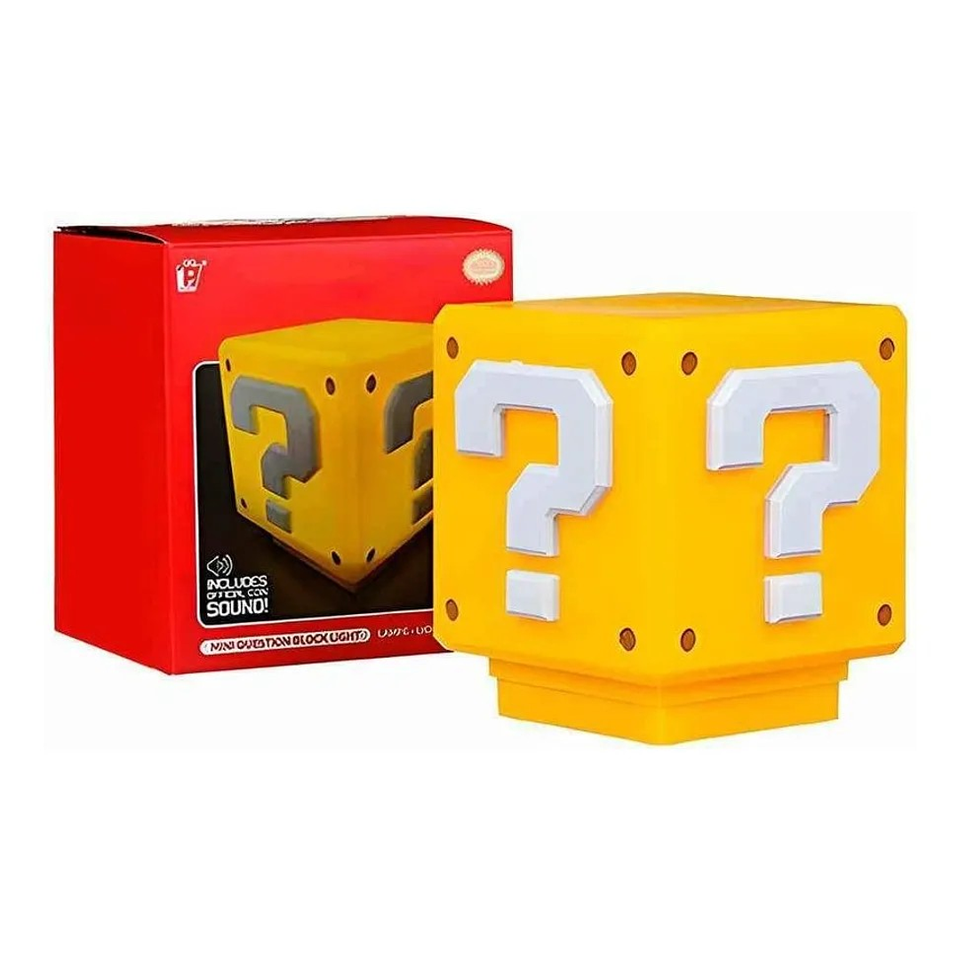 Lampara Cubo Mario Bros Con Luz Led Y Sonido Carga Usb  Amarillo 1