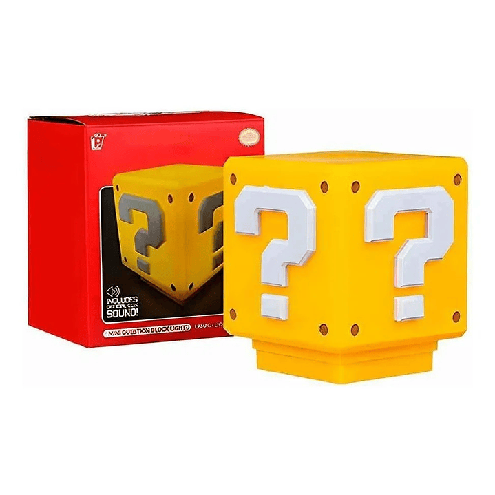 Lampara Cubo Mario Bros Con Luz Led Y Sonido Carga Usb  Amarillo 1