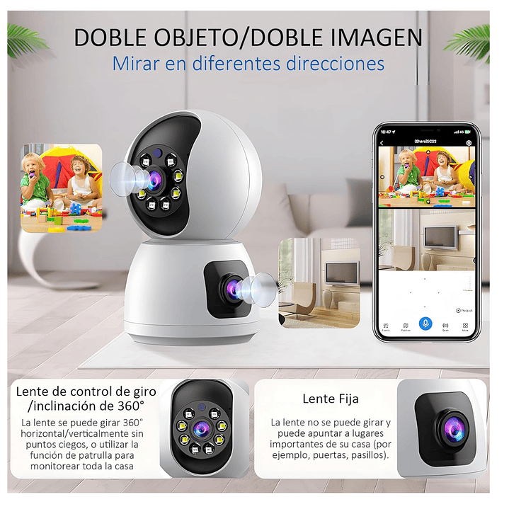 CÁMARA LANTUN WIFI SEGURIDAD VIGILANCIA 360° DUAL LENTE FHD AUDIO BIDIRECCIONAL 2