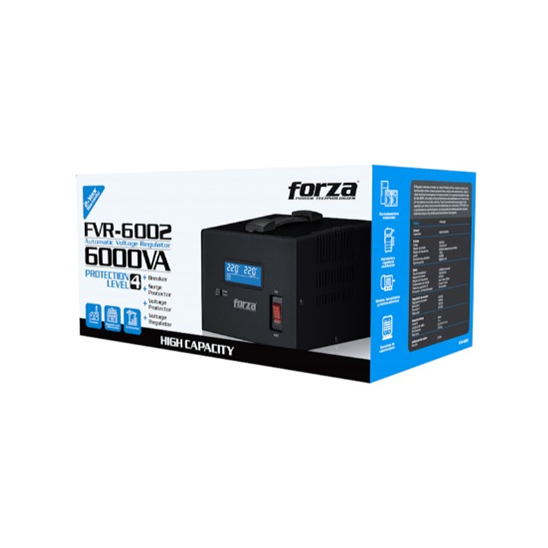 ESTABILIZADOR FORZA FVR-6002, 6000VA/3000W 3 Tomas 1