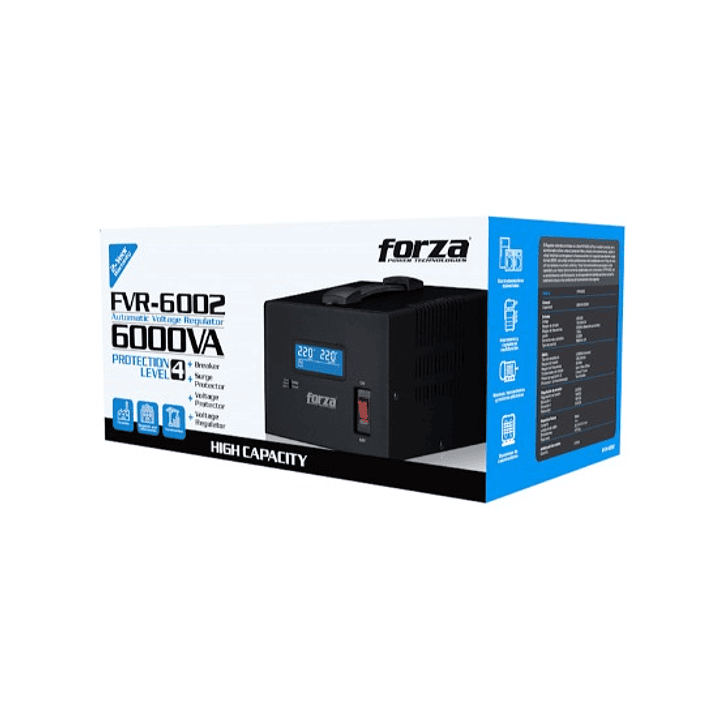 ESTABILIZADOR FORZA FVR-6002, 6000VA/3000W 3 Tomas 1
