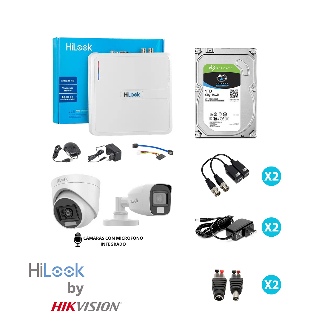 Kit de 2 Cámaras de Seguridad  HiLooK  FHD 1080P C/Audio y Smart Hibrid Ligth 1