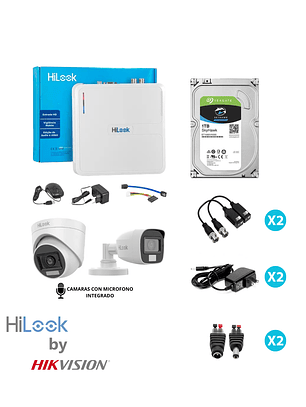 Kit de 2 Cámaras de Seguridad  HiLooK  FHD 1080P C/Audio y Smart Hibrid Ligth