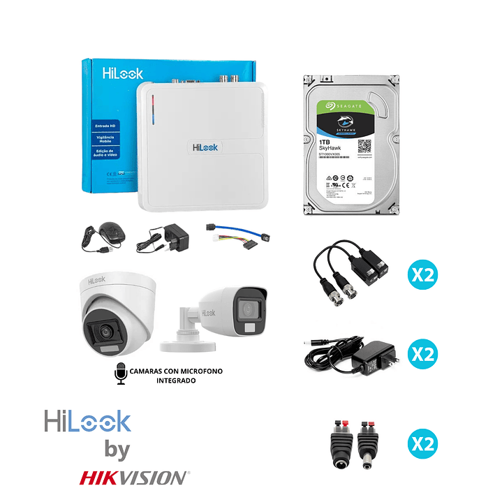 Kit de 2 Cámaras de Seguridad  HiLooK  FHD 1080P C/Audio y Smart Hibrid Ligth 1
