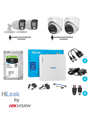 CÁMARAS SEGURIDAD HiLooK KIT 4 FHD 1080P C/Audio y Smart Hibrid Ligth