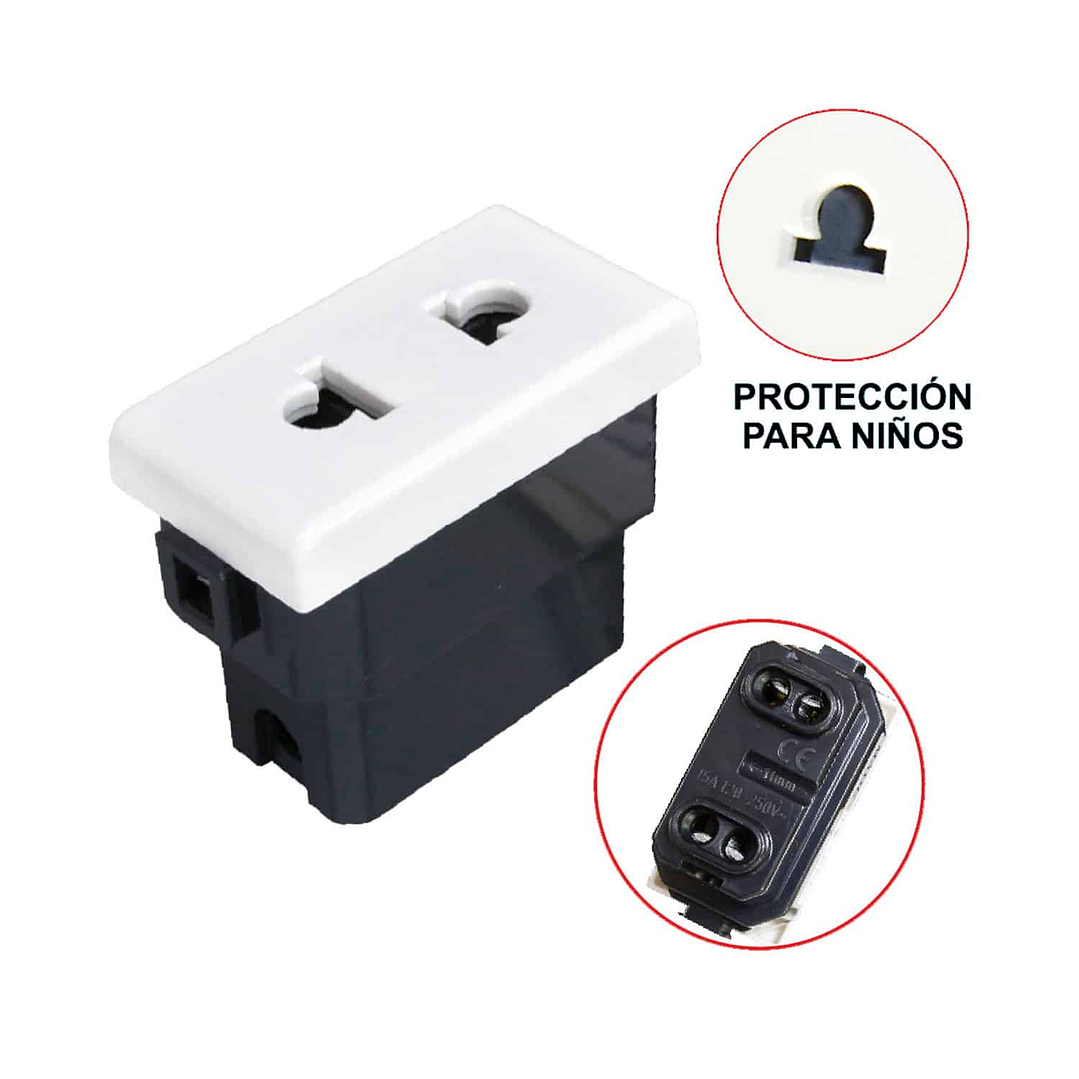 DADO TOMA UNIVERSAL CON PROTECCIÓN BLANCO - OPALUX 3