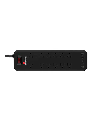SUPRESOR DE PICOS SMARTBITT SBSS-B12-5U CON 12 TOMAS + 4 USB TIPO-A 5V 2.4A + 1 USB-C NEGRO