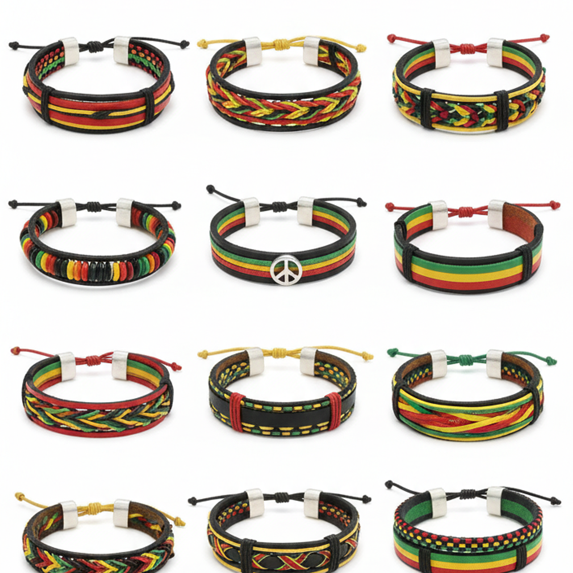 Pulsera Estilo Reggae Verde Amarillo y Rojo (x1 - x10 - x20) 1