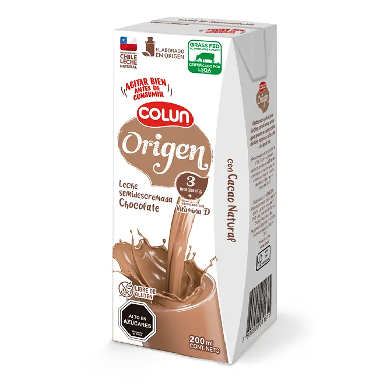Leche Colun Semi Descremada Chocolate Origen 200 ml (x1 - x6 - x24) 2