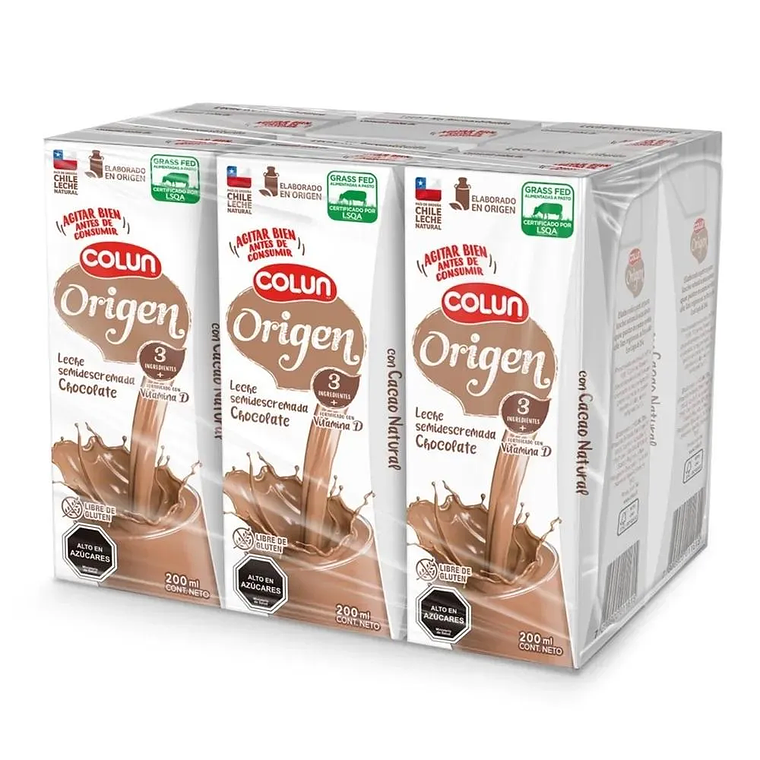 Leche Colun Semi Descremada Chocolate Origen 200 ml (x1 - x6 - x24) 1