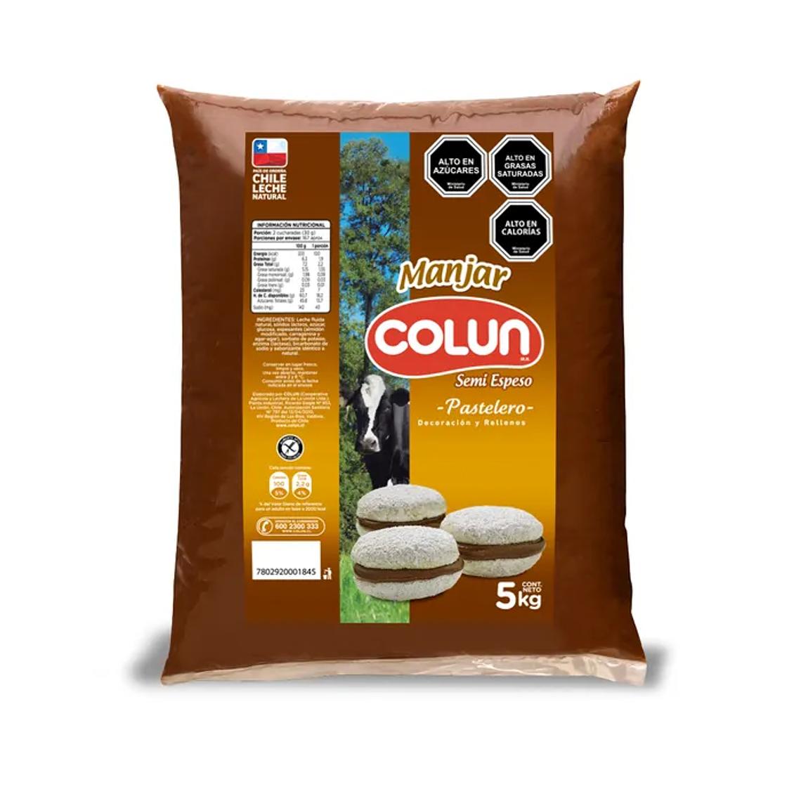 Manjar - Dulce de Leche en Bolsa Colun Semi-Espeso  5Kg  1