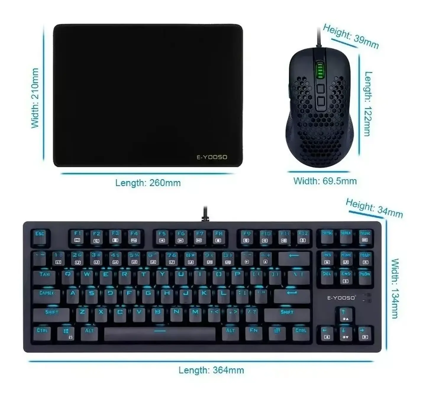 Teclado Gamer Mecánico + Mouse + Mousepad E-yooso 737 9