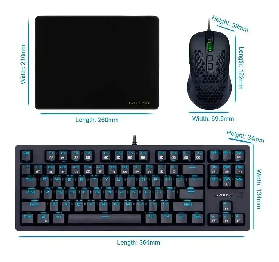 Teclado Gamer Mecánico + Mouse + Mousepad E-yooso 737 9