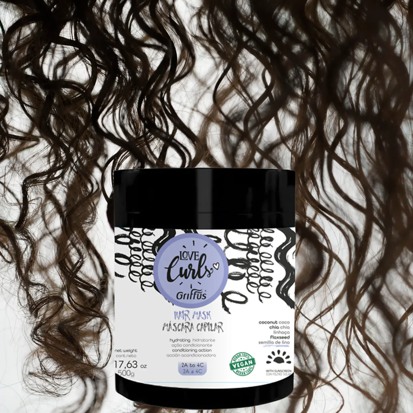 Máscara Capilar Hidratante Amo Cachos Love Curls 2A a 4C 3